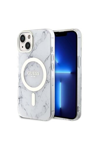 iPhone 14 Plus Uyumlu Kılıf GUESS Magsafe Şarj Özellikli Mermer Desenli Kapak