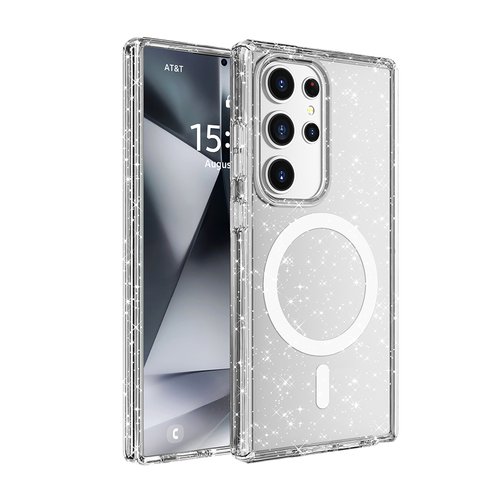 Galaxy S25 Ultra Kılıf Magsafe Şarj Özellikli Parlayan Simli Saydam Renkli Allstar Kapak