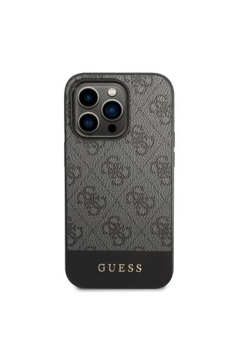 iPhone 14 Pro Uyumlu Kılıf GUESS PU Deri Şerit Logo Dizaynlı Kapak