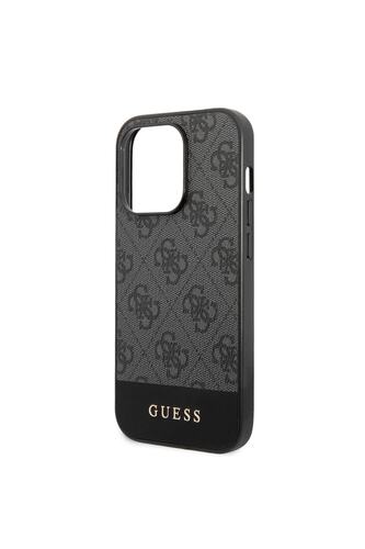 iPhone 14 Pro Uyumlu Kılıf GUESS PU Deri Şerit Logo Dizaynlı Kapak