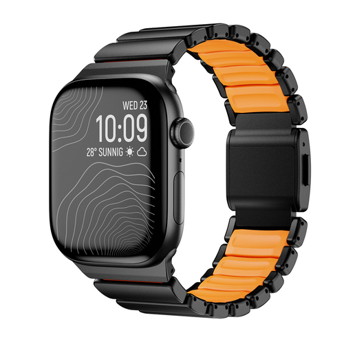 Apple Watch 44mm Uyumlu Kordon Metal Kasa Silikon İç Kısım Tasarım