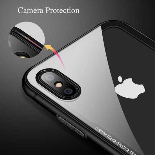 iPhone XS Max Kılıf Kenarları Silikon Arkası Şeffaf Cam Kapak