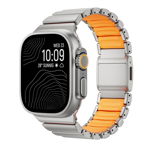 Apple Watch Ultra 49mm Uyumlu Kordon Premium Titanyum Kasa Silikon İç Kısım Tasarım