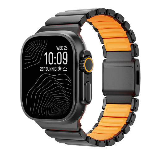 Apple Watch Ultra 49mm Uyumlu Kordon Premium Metal Kasa Silikon İç Kısım Tasarım