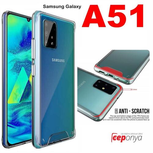 Galaxy A51 Kenarları Silikon Yüzeyi Sert Şeffaf Gard Kılıf