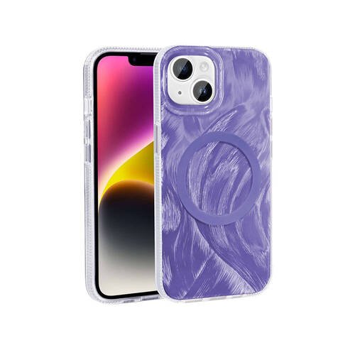 iPhone 15 Kılıf Magsafe Şarj Özellikli Fırça Boya Desenli Brush Paint Patterned Kapak