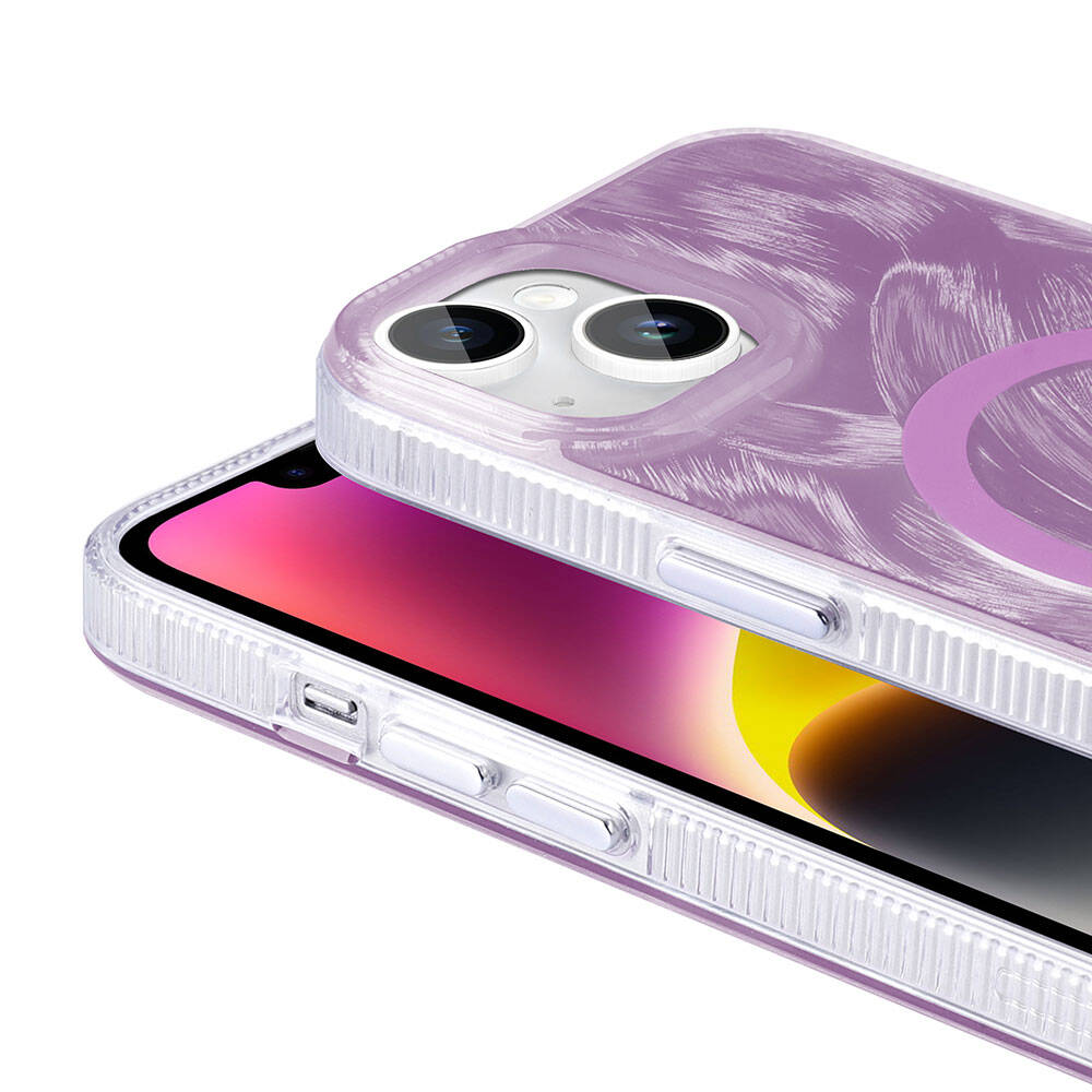 iPhone 15 Plus Kılıf Magsafe Şarj Özellikli Fırça Boya Desenli Brush Paint Patterned Kapak