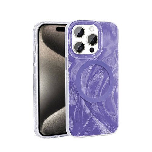 iPhone 15 Pro Max Kılıf Magsafe Şarj Özellikli Fırça Boya Desenli Brush Paint Patterned Kapak