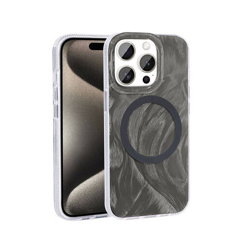 iPhone 15 Pro Max Kılıf Magsafe Şarj Özellikli Fırça Boya Desenli Brush Paint Patterned Kapak