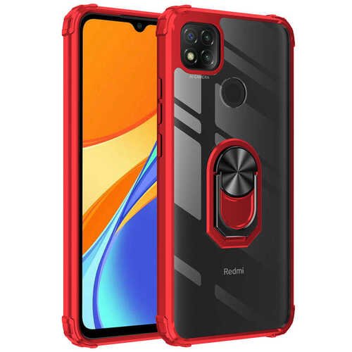 Xiaomi Redmi 9C Kılıf Kenarları Renkli Antişok Şeffaf Yüzüklü