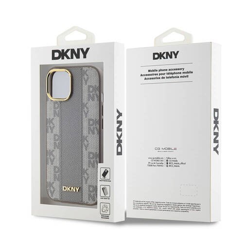 Apple iPhone 15 Kılıf DKNY Orjinal Lisanslı MagSafe Şarj Özellikli 3D Yazılı Checkered Pattern Kapak