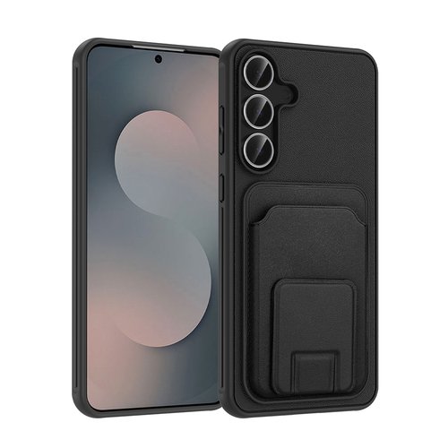 Galaxy S25 FE Kılıf Kartlıklı Manyetik Standlı PU Deri Görünümlü Lüx Kapak