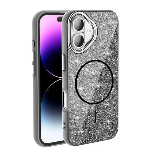 iPhone 17 Kılıf Magsafe Şarj Özellikli Parlayan Simli Okso Kapak