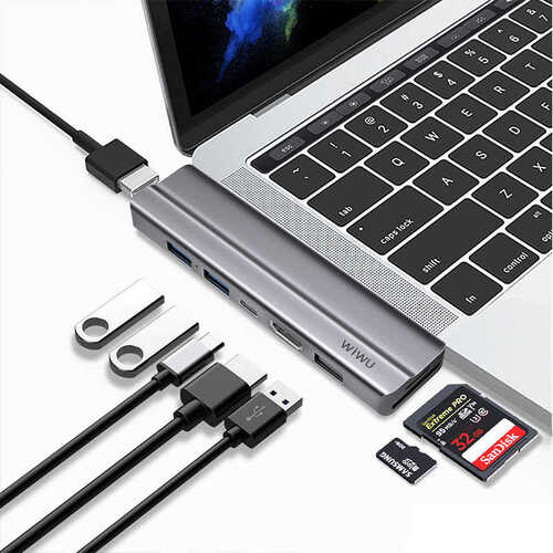Wiwu T9 8 In 1 2-USB 3.0 1-USB 2.0 2-HDMI 1-TYPE-C Type-C Hub