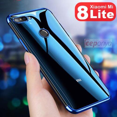 Xiaomi Mi 8 Lite Köşeleri Renkli Şeffaf Kamera Korumalı Kılıf