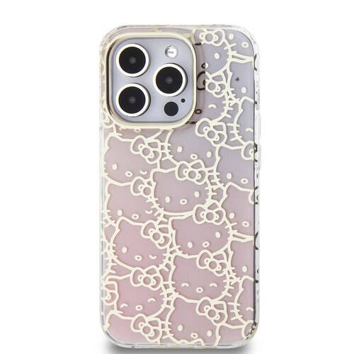 iPhone 15 Pro Kılıf Hello Kitty Orj Lisanslı Renk Geçişli Elektroplating Kaplama Kitty Head Pembe