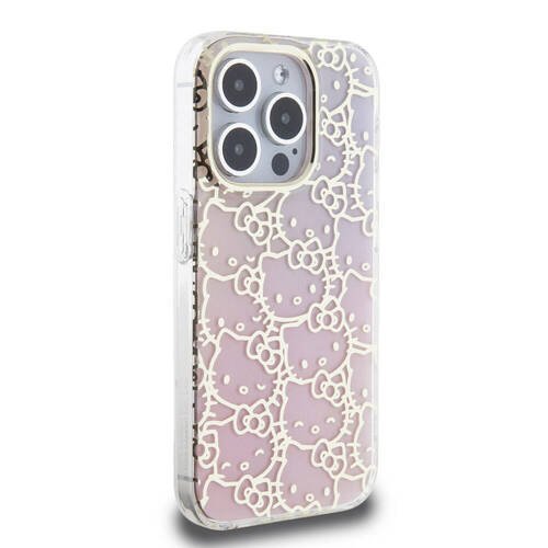 iPhone 15 Pro Kılıf Hello Kitty Orj Lisanslı Renk Geçişli Elektroplating Kaplama Kitty Head Pembe