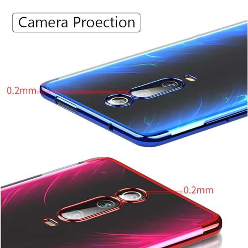 Redmi K20 / K20 Pro Köşeleri Renkli Şeffaf Kamera Korumalı Kılıf