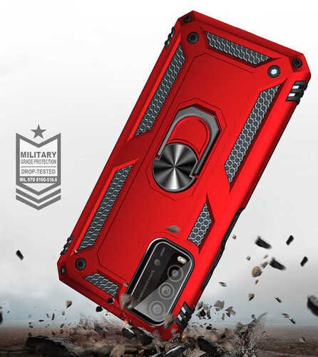 Xiaomi Redmi Note 9 4G Kılıf Yüzüklü Standlı Manyetikli Armor Zırh