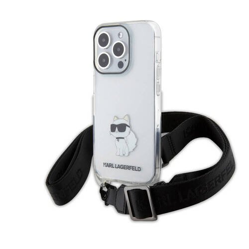 iPhone 15 Pro Kılıf Karl Lagerfeld Orj Lisanslı Boyun Askılı Choupette İkonik Crossbody Şeffaf