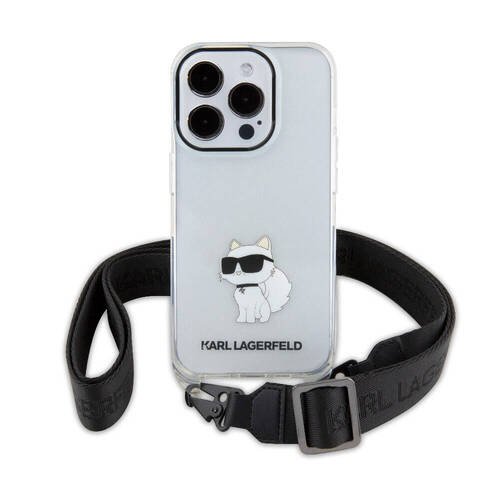 iPhone 15 Pro Kılıf Karl Lagerfeld Orj Lisanslı Boyun Askılı Choupette İkonik Crossbody Şeffaf