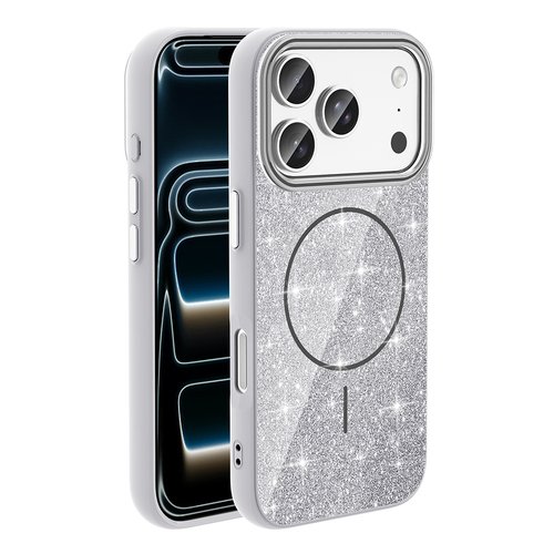 iPhone 17 Pro Kılıf Magsafe Şarj Özellikli Parlayan Simli Okso Kapak