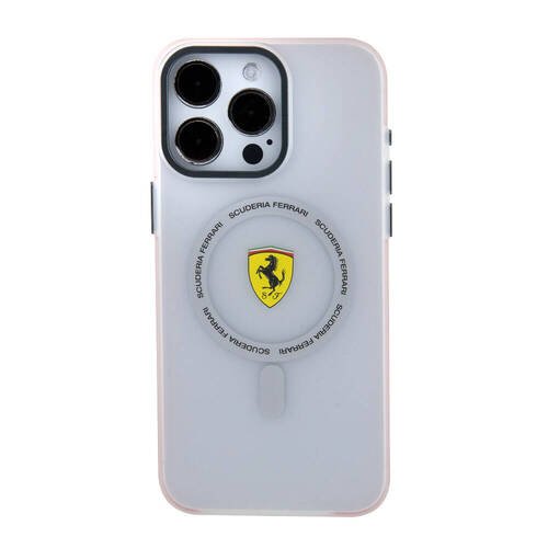 iPhone 15 Pro Max Kılıf Ferrari Orj Lisanslı Magsafe Özellikli Kontrast Bumper SF Ring Kırmızı