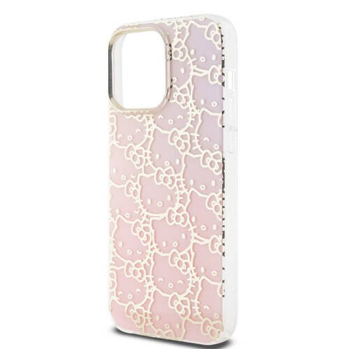 iPhone 15 Pro Max Kılıf Hello Kitty Orj Lisans Renk Geçişli Elektroplating Kaplama Kitty Head Pembe