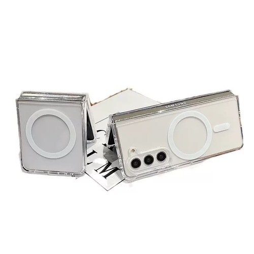 Galaxy Z Flip 7 Kılıf Magsafe Şarj Özellikli Şeffaf Sert PC Embos Kapak