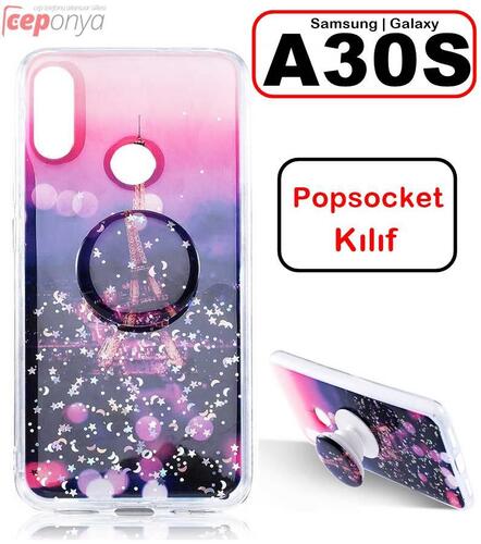 Samsun Galaxy A30S Renkli Popsoket Standlı Silikon Kılıf