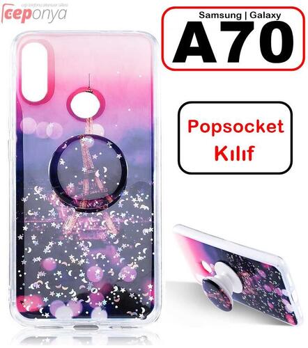 Samsun Galaxy A70 Renkli Popsoket Standlı Silikon Kılıf