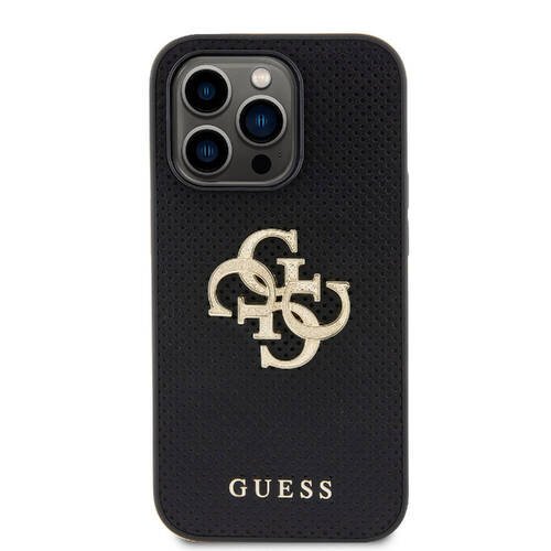 iPhone 15 Pro Max Uyumlu Kılıf Guess Orjinal Lisanslı Delikli 4G Glitter Büyük Metal Logolu Siyah