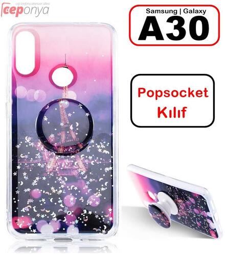 Samsung Galaxy A30 Renkli Popsoket Standlı Silikon Kılıf