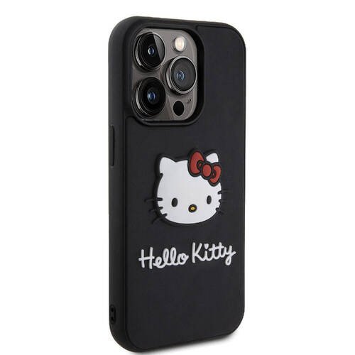 iPhone 15 Pro Max Uyumlu Kılıf Hello Kitty Orjinal Lisanslı İkonik Logolu 3D Rubber Kitty Head Siyah