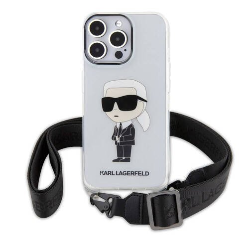 iPhone 15 Pro Max Uyumlu Kılıf Karl Lagerfeld Orj Lisanslı Boyun Askılı Karl İkonik Crossbody Şeffaf