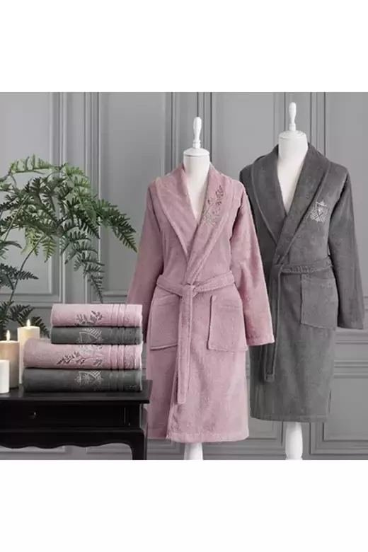 ÖZDİLEK SOFT LEAF PEMBE-ANTRASİT AİLE SET