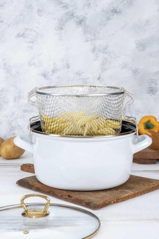 ACAR 355 QUALİTA SAVOR SERİSİ 22 CM KIZARTMA TENCERE BEYAZ