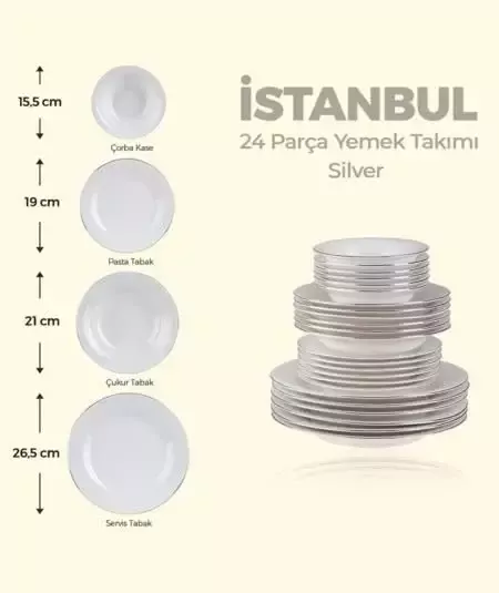ACAR 0004 İSTANBUL SİLVER 24 PRÇ  YEMEK TAKIMI