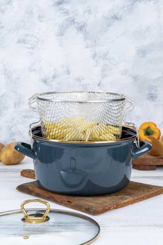 ACAR 356 QUALİTA SAVOR SERİSİ 22 CM KIZARTMA TENCERE GRİ