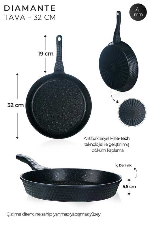 ACAR 40 DİAMANTE SİYAH 32 CM PIRLANTA TAVA