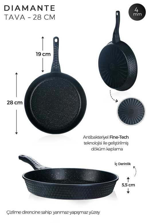 ACAR 38 DİAMANTE SİYAH 28 CM PIRLANTA TAVA