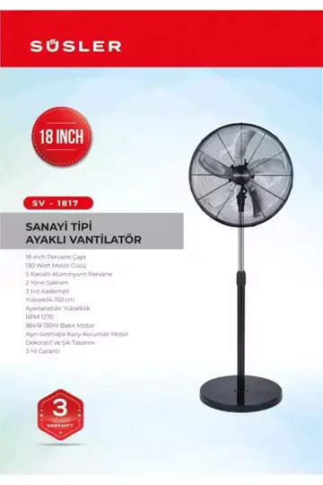 SÜSLER SV-1817 SANAYİ TİPİ VANTİLATÖR
