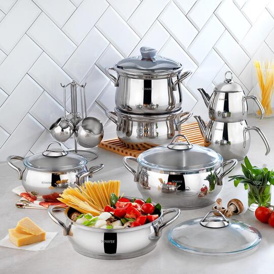 SCHAFER ALİA 18 PRÇ ÇELİK ÇEYİZ SETİ GÜMÜŞ