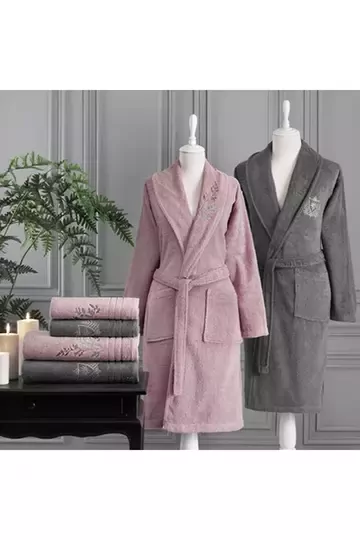 ÖZDİLEK SOFT LEAF PEMBE-ANTRASİT AİLE SET