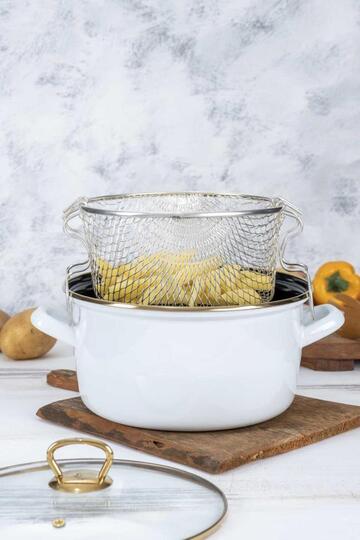 ACAR 355 QUALİTA SAVOR SERİSİ 22 CM KIZARTMA TENCERE BEYAZ