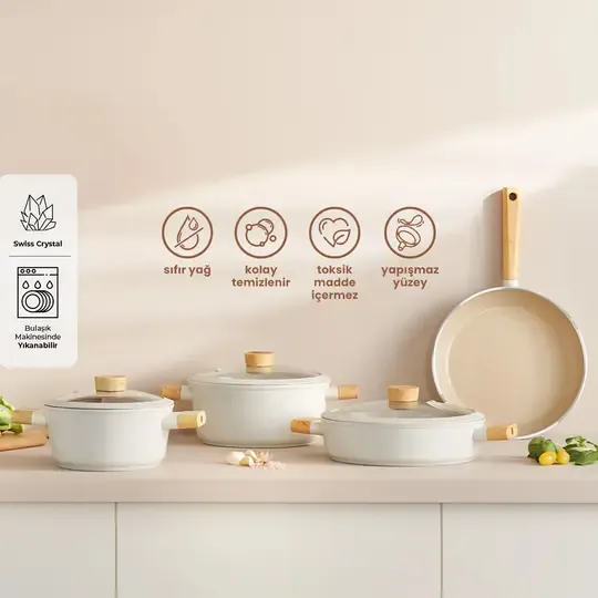 EMSAN SWİSS CRYSTAL 7 PRÇ TENC SET BEJ