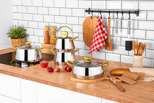 ÖZLİFE TS-4034 IRMAK 8 PRÇ TENCERE SETİ SADE GOLD