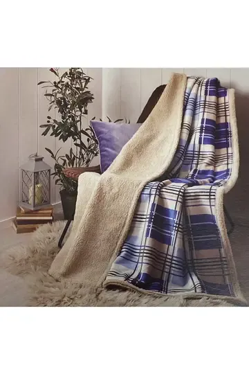 ÖZDİLEK PLAİD SHERPA LACİVERT 180X220 ÇK BATTANİYE
