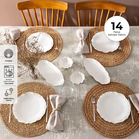 EMSAN AREN 14 PARÇA KAHVALTI TKM BEYAZ