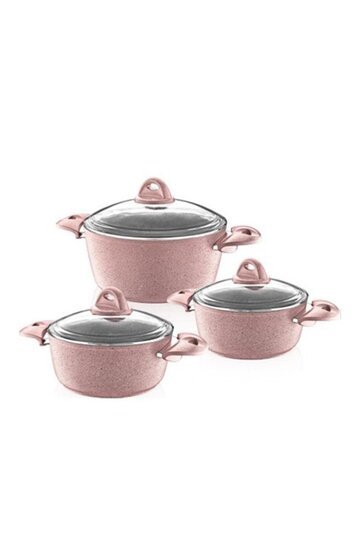 SAFLON 6 LI GRANİT TENCERE SET PEMBE